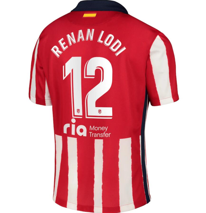 Atlético de Madrid Home Kit Soccer Jersey with Renan Lodi 12 printing 2020/21